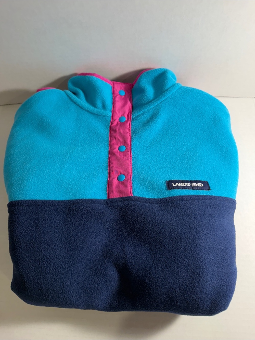 Lands' End Women’s Turquoise, Navy & Hot Pink Fleece Pullover. Sz XS (2-4)
